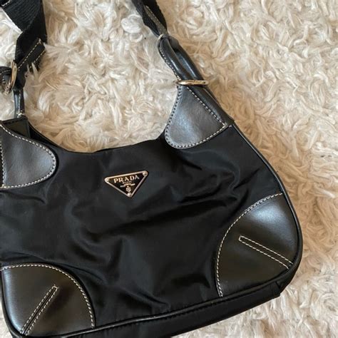 prada metal ribbon leather shoulder bag|Prada vintage nylon shoulder bag.